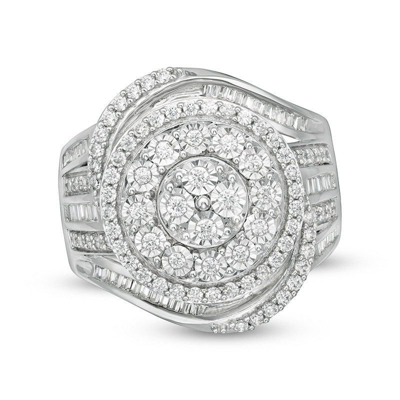 Main Image 1 of Previously Owned - 1 CT. T.W. Composite Diamond Swirl Frame Ring in Sterling Silver