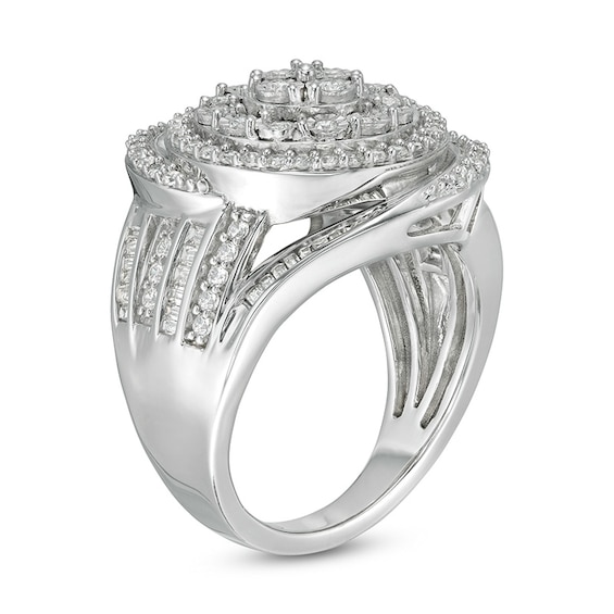 Previously Owned - 1 CT. T.w. Composite Diamond Swirl Frame Ring in Sterling Silver