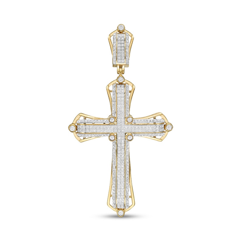 Main Image 1 of Previously Owned - 1/2 CT. T.W. Diamond Layered Gothic-Style Cross Necklace Charm in 10K Gold