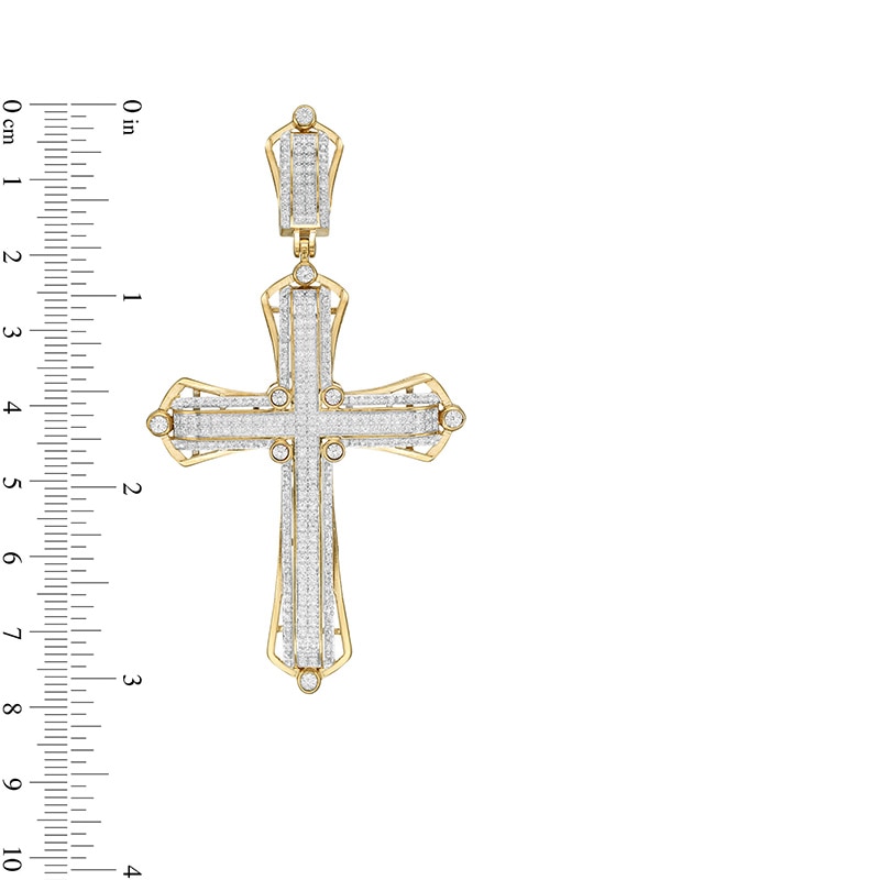 Main Image 2 of Previously Owned - 1/2 CT. T.W. Diamond Layered Gothic-Style Cross Necklace Charm in 10K Gold