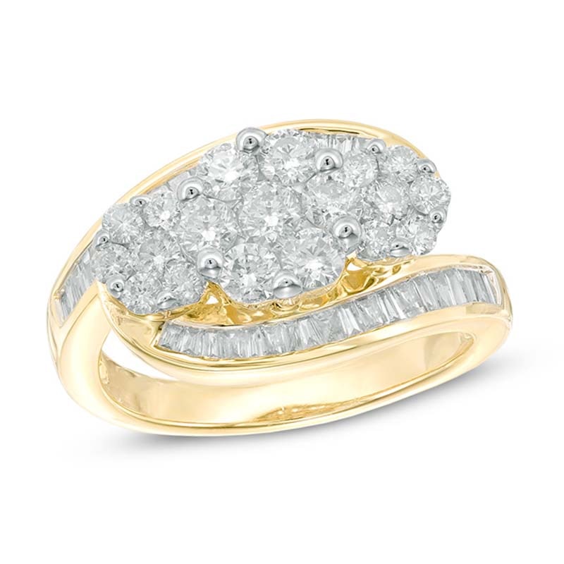 Main Image 1 of Previously Owned - 1-1/2 CT. T.W. Multi-Diamond Three Flower Bypass Ring in 14K Gold