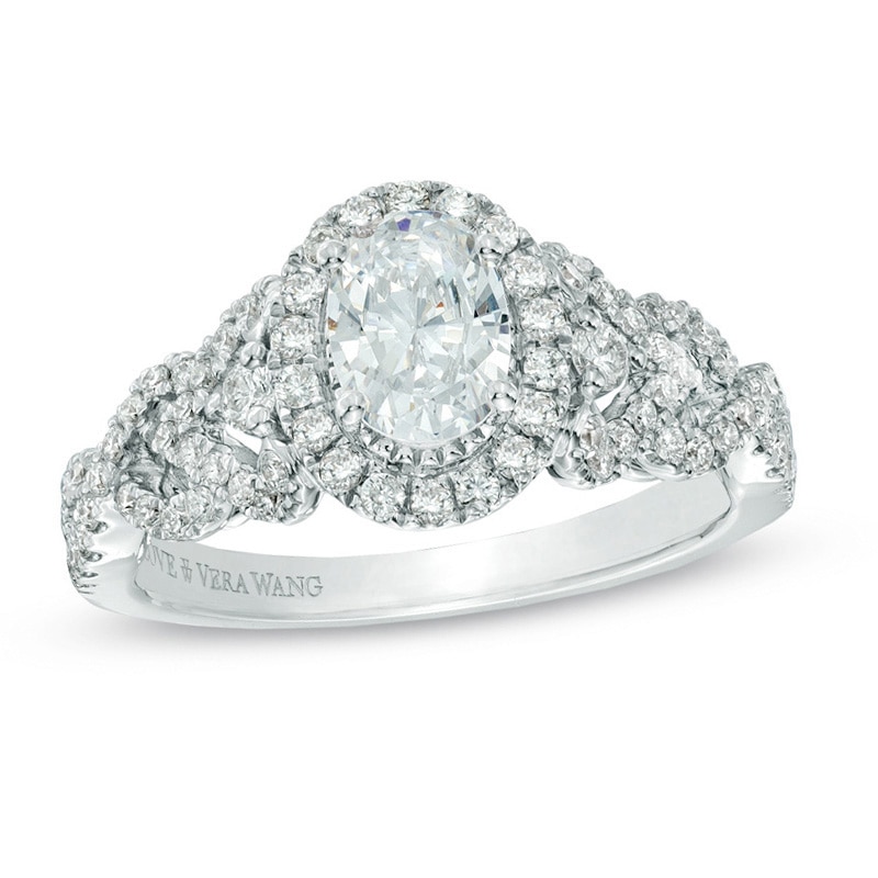 Main Image 1 of Previously Owned - Vera Wang Love Collection 1 CT. T.W. Oval Diamond Frame Engagement Ring in 14K White Gold