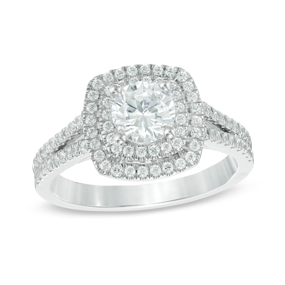 Previously Owned - 1-1/5 CT. T.w. Diamond Double Square Frame Engagement Ring in 14K White Gold