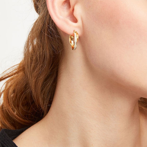Previously Owned - Italian Gold Glitter Enamel Double Hoop Earrings in Hollow 14K Gold