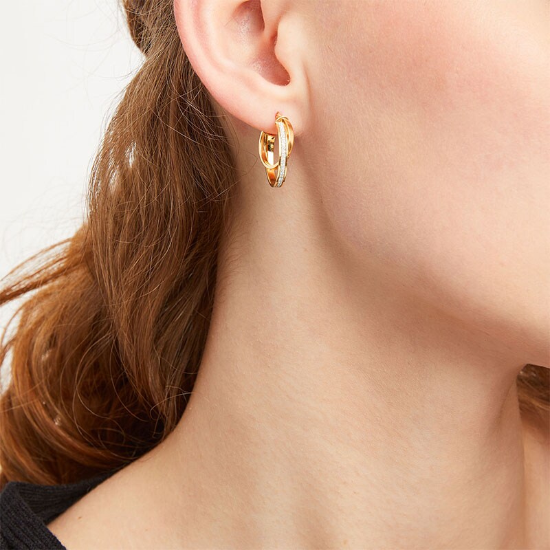 Main Image 2 of Previously Owned - Italian Gold Glitter Enamel Double Hoop Earrings in Hollow 14K Gold