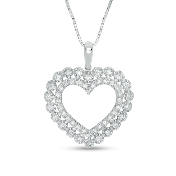 Previously Owned - 1/2 CT. T.w. Diamond Scallop Heart Pendant in 10K White Gold