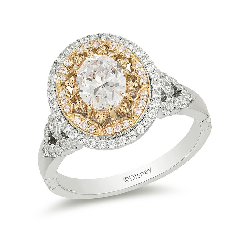 Main Image 1 of Previously Owned - Enchanted Disney Aladdin 1-1/2 CT. T.W. Oval Diamond Double Frame Engagement Ring in 14K Two-Tone Gold