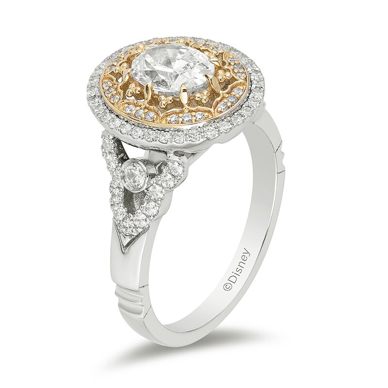Main Image 2 of Previously Owned - Enchanted Disney Aladdin 1-1/2 CT. T.W. Oval Diamond Double Frame Engagement Ring in 14K Two-Tone Gold