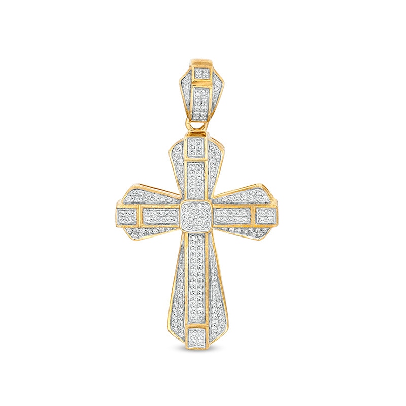Main Image 1 of Previously Owned - 5/8 CT. T.W. Diamond Gothic-Style Cross Charm in 10K Gold