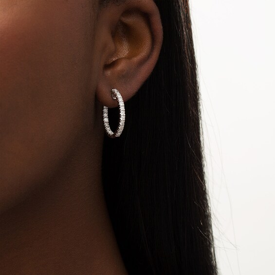 Previously Owned - 1-1/2 CT. T.w. Diamond Inside-Out Hoop Earrings in 10K White Gold