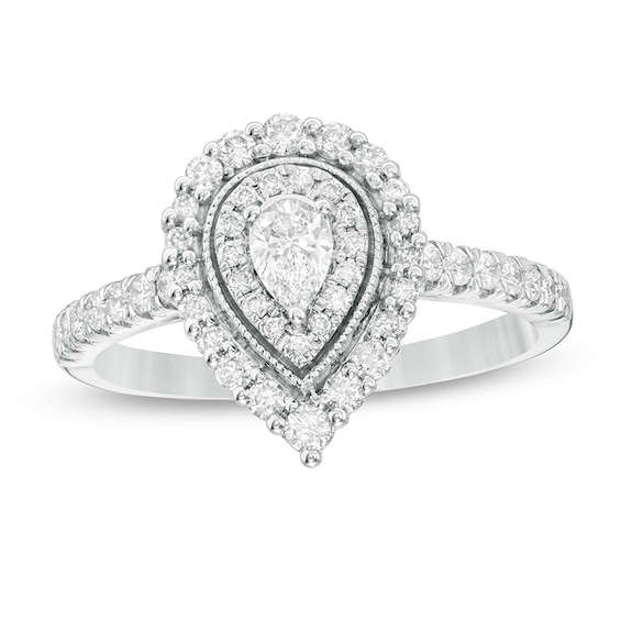 Previously Owned - 5/8 CT. T.w. Pear-Shaped Diamond Double Frame Vintage-Style Engagement Ring in 10K White Gold