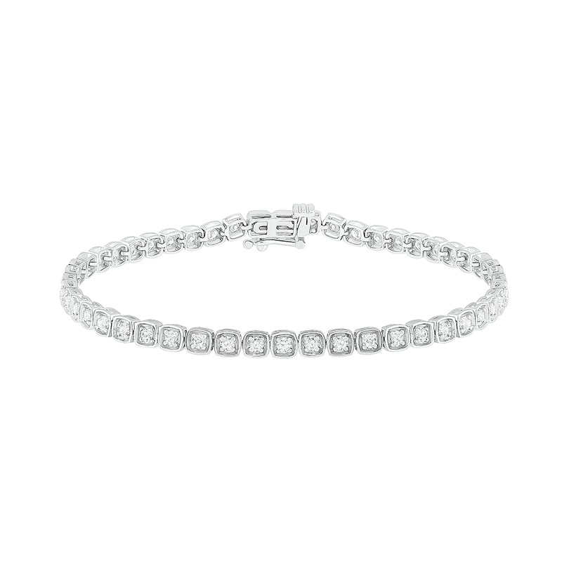 Main Image 2 of Previously Owned - 1 CT. T.W. Diamond Squares Tennis-Style Bracelet in 10K White Gold
