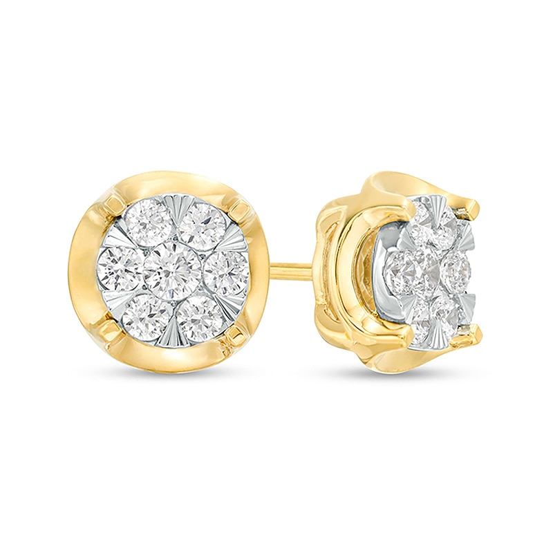 Main Image 1 of Previously Owned - 1/4 CT. T.W. Multi-Diamond Stud Earrings in 10K Two-Tone Gold