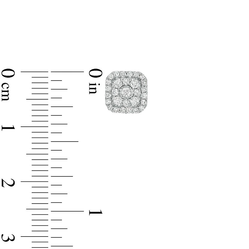 Main Image 3 of Previously Owned - 1/2 CT. T.W. Cushion-Shaped Multi-Diamond Frame Stud Earrings in 10K White Gold