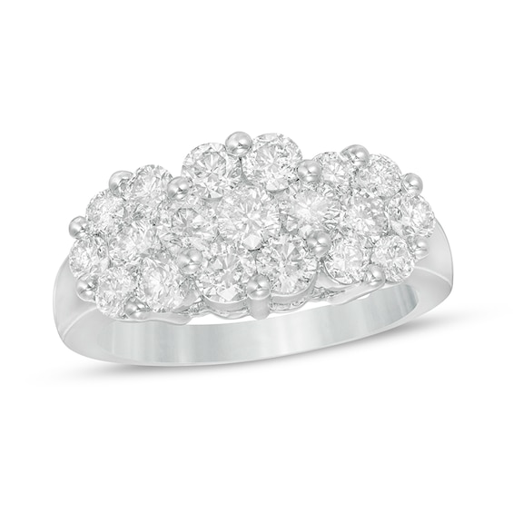 Previously Owned - 2 CT. T.w. Diamond Three Stone Flower Frame Ring in 10K White Gold