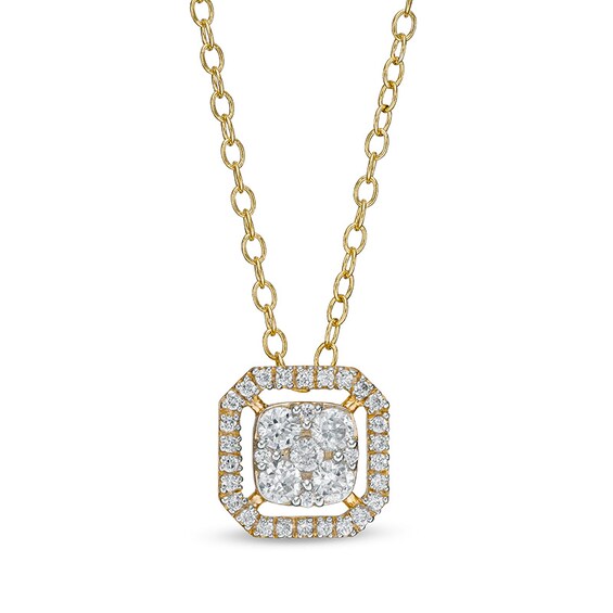 Previously Owned - 1/3 CT. T.w. Cushion-Shaped Multi-Diamond Octagonal Frame Outline Pendant in 10K Gold