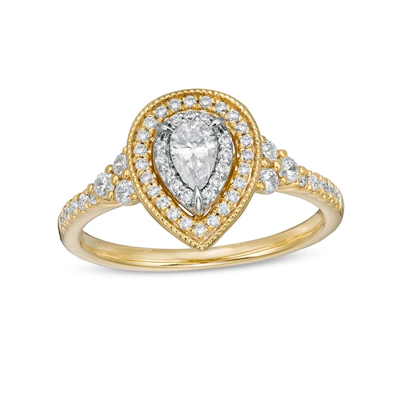 Previously Owned - 1/2 CT. T.w. Pear-Shaped Diamond Frame Vintage-Style Engagement Ring in 14K Gold (I/Si2)