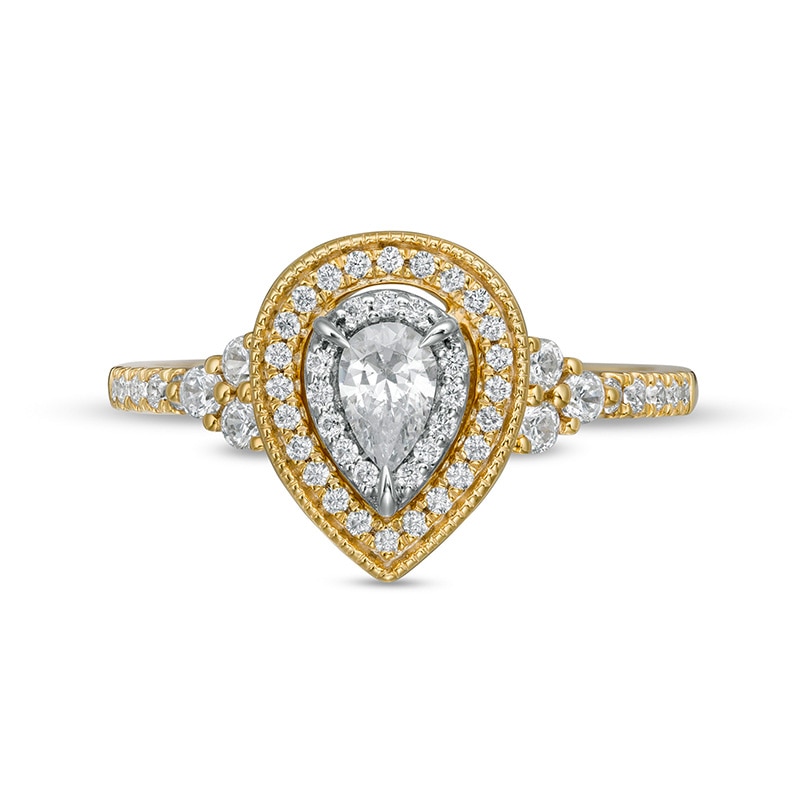 Main Image 4 of Previously Owned - 1/2 CT. T.W. Pear-Shaped Diamond Frame Vintage-Style Engagement Ring in 14K Gold (I/SI2)