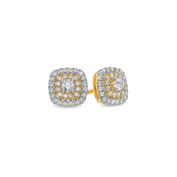 Previously Owned - 1/3 CT. T.w. Diamond Double Cushion-Shaped Frame Stud Earrings in 10K Gold