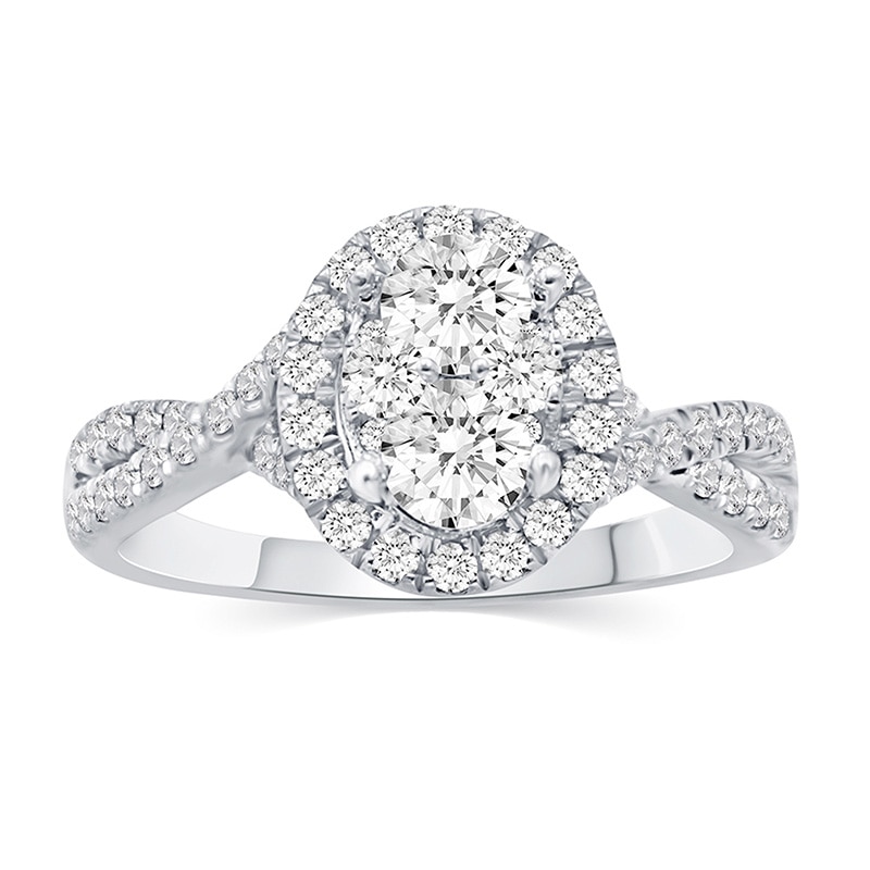 Main Image 2 of Previously Owned - 1-1/5 CT. T.W. Composite Oval Diamond Frame Three Piece Bridal Set in 14K White Gold