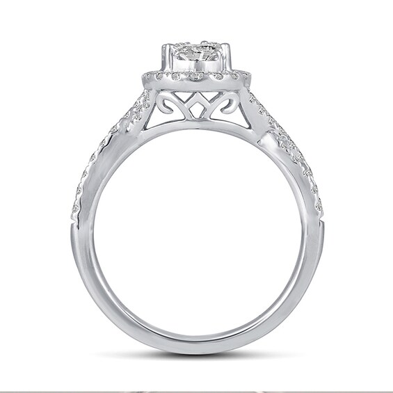 Previously Owned - 1-1/5 CT. T.w. Composite Oval Diamond Frame Three Piece Bridal Set in 14K White Gold