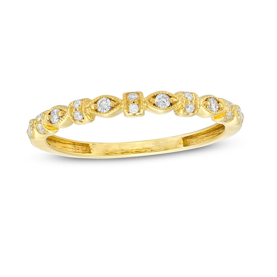 Previously Owned - 1/8 CT. T.w. Diamond Alternating Shapes Vintage-Style Stackable Band in 10K Gold
