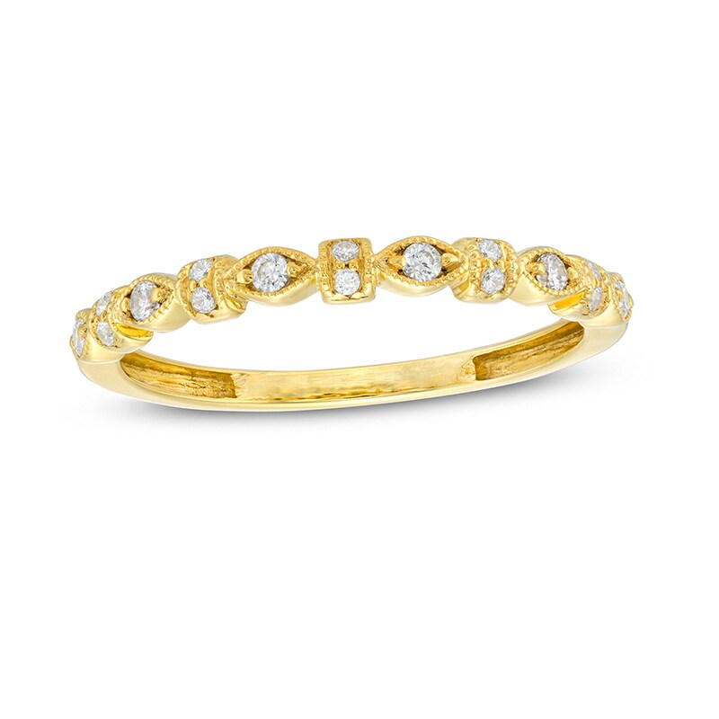 Main Image 1 of Previously Owned - 1/8 CT. T.W. Diamond Alternating Shapes Vintage-Style Stackable Band in 10K Gold