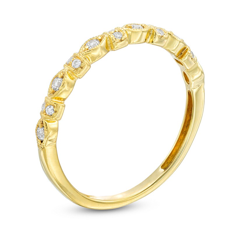 Main Image 3 of Previously Owned - 1/8 CT. T.W. Diamond Alternating Shapes Vintage-Style Stackable Band in 10K Gold