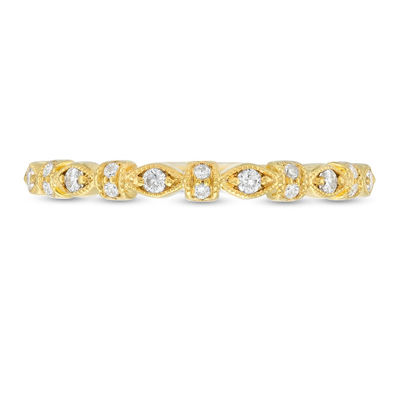 Main Image 4 of Previously Owned - 1/8 CT. T.W. Diamond Alternating Shapes Vintage-Style Stackable Band in 10K Gold