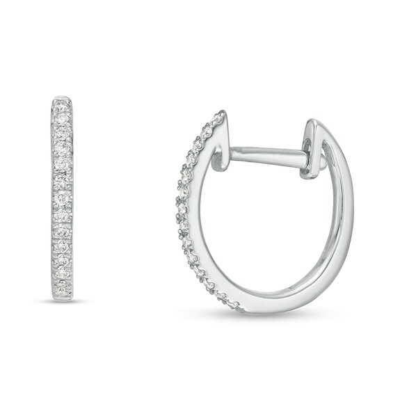 Previously Owned - 1/10 CT. T.w. Diamond Huggie Hoop Earrings in 10K White Gold