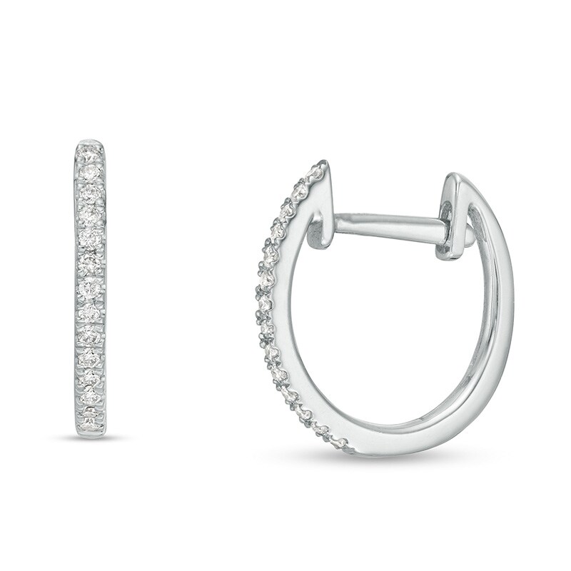 Main Image 1 of Previously Owned - 1/10 CT. T.W. Diamond Huggie Hoop Earrings in 10K White Gold