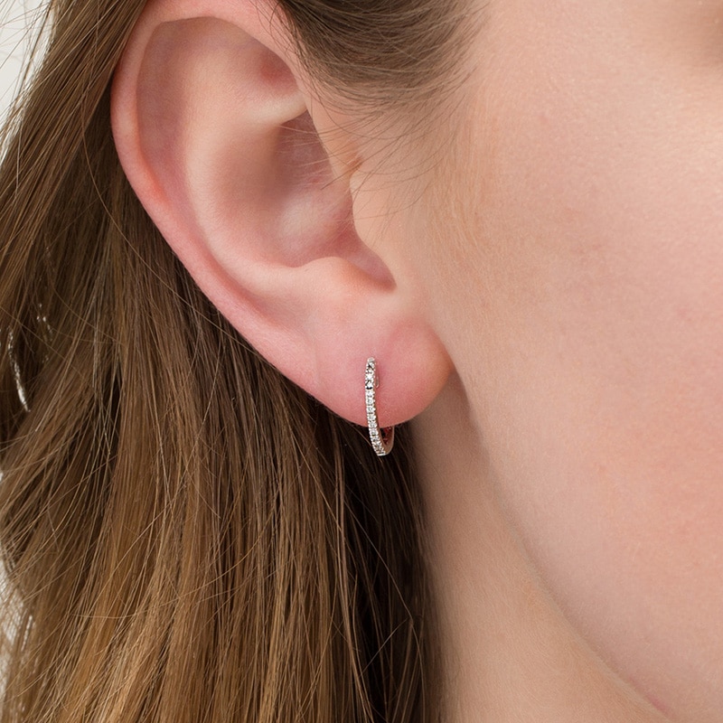 Main Image 2 of Previously Owned - 1/10 CT. T.W. Diamond Huggie Hoop Earrings in 10K White Gold