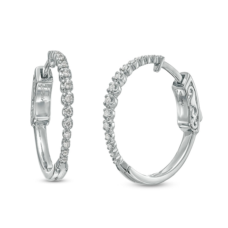 Main Image 1 of Previously Owned - Marilyn Monroe™ Collection 1/5 CT. T.W. Diamond Hoop Earrings in 10K White Gold