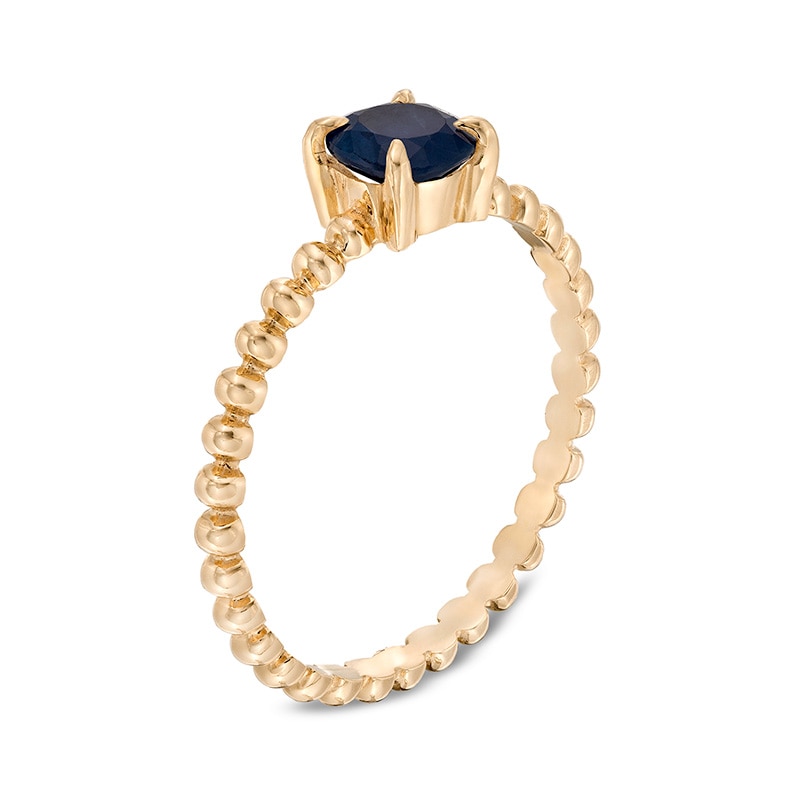 Main Image 3 of Previously Owned - 5.0mm Blue Sapphire Bead Shank Ring in 10K Gold - Size 7