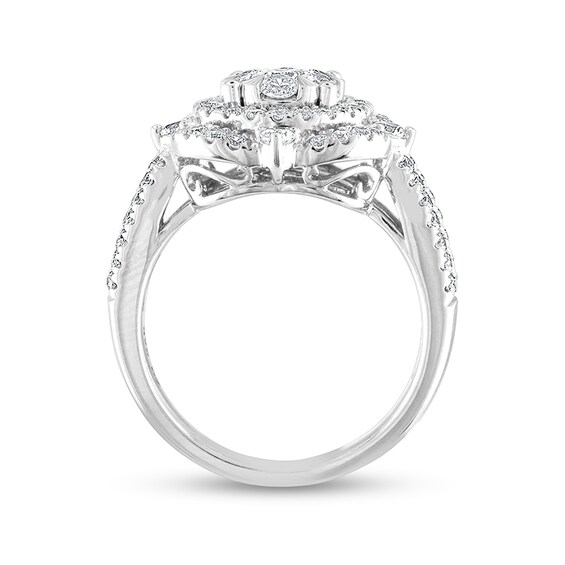 Previously Owned - 1-1/4 CT. T.w. Multi-Diamond Double Cushion-Shaped Frame Twist Shank Engagement Ring in 14K White Gold