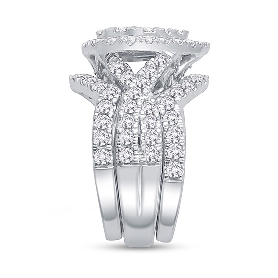 Previously Owned - 2 CT. T.w. Pear-Shaped Multi-Diamond Three Piece Bridal Set in 14K White Gold