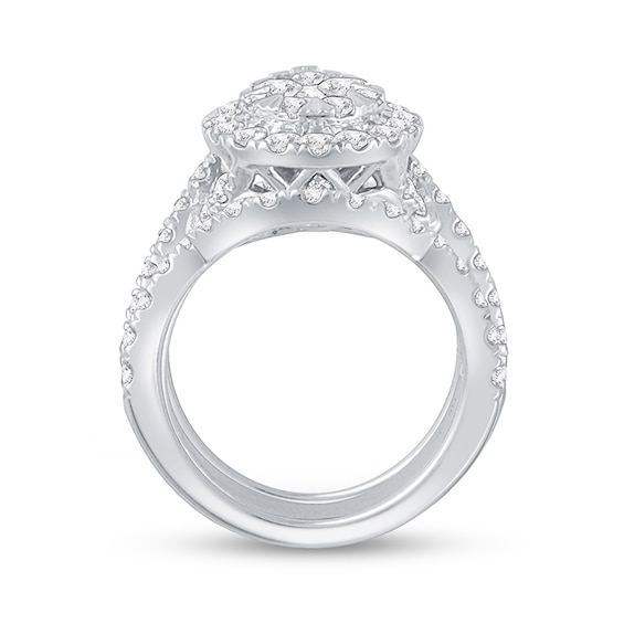 Previously Owned - 2 CT. T.w. Pear-Shaped Multi-Diamond Three Piece Bridal Set in 14K White Gold