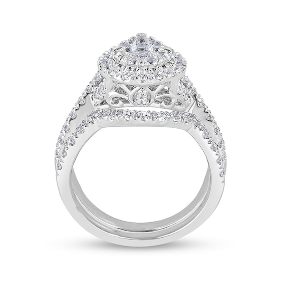 Previously Owned - 2 CT. T.w. Pear-Shaped Multi-Diamond Three Piece Bridal Set in 14K White Gold