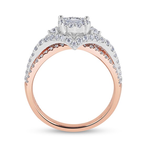Previously Owned - 1 CT. T.w. Diamond Frame Split Shank Engagement Ring in 14K Two-Tone Gold