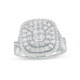 Previously Owned - 1 CT. T.W. Cushion-Shaped Multi-Diamond Triple Framed Twist Shank Ring in 10K White Gold