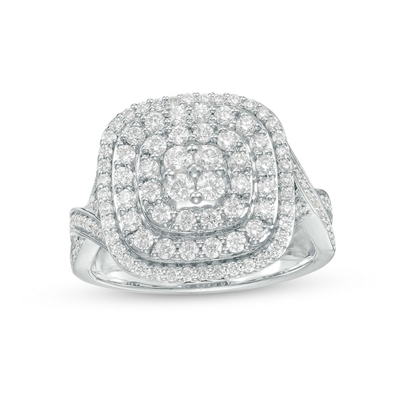 Previously Owned - 1 CT. T.w. Cushion-Shaped Multi-Diamond Triple Framed Twist Shank Ring in 10K White Gold