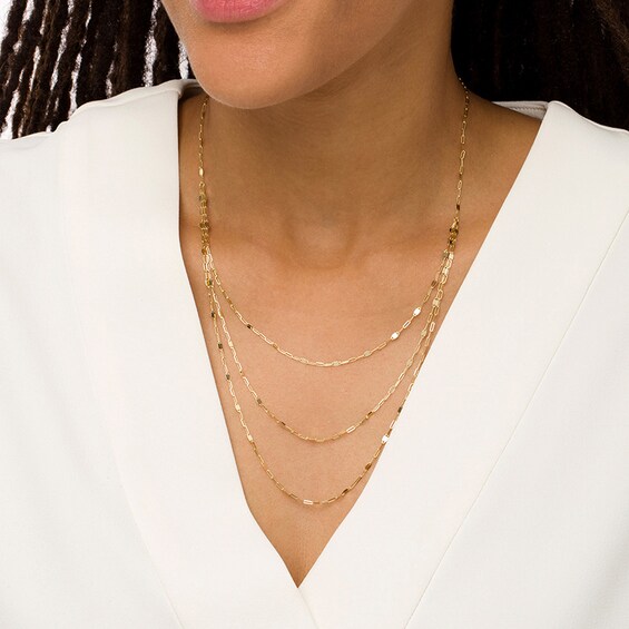 Previously Owned - Triple Strand Cheval Chain Necklace in 10K Gold