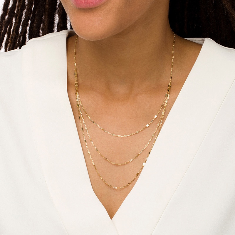 Main Image 2 of Previously Owned - Triple Strand Cheval Chain Necklace in 10K Gold