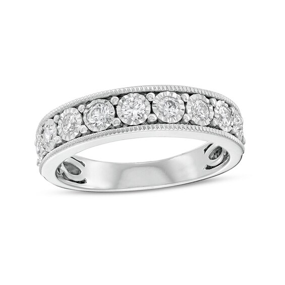 Previously Owned - 1/2 CT. T.w. Diamond Nine Stone Vintage-Style Anniversary Band in 10K White Gold