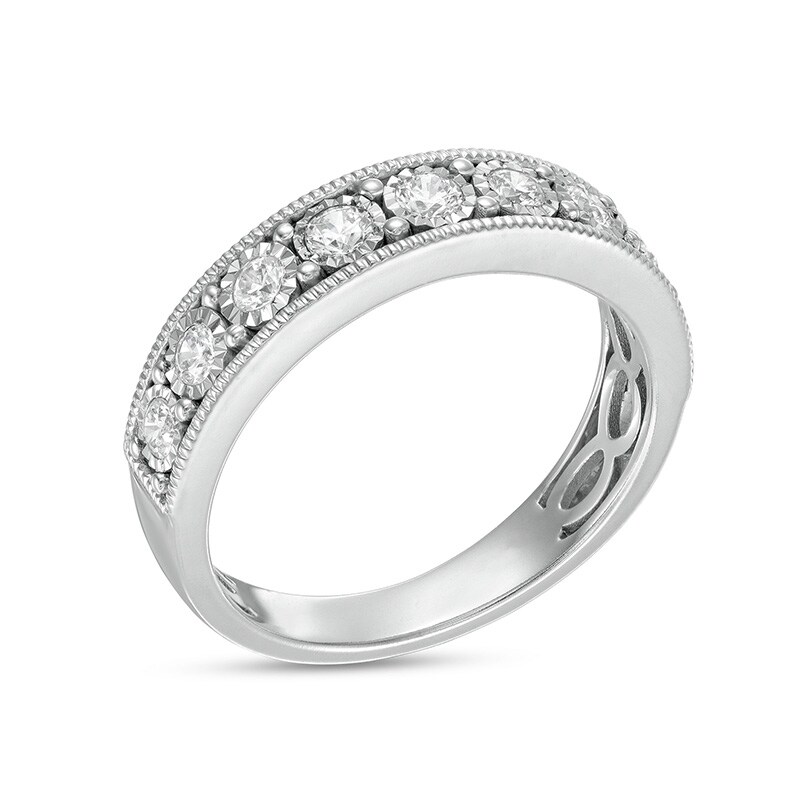 Main Image 3 of Previously Owned - 1/2 CT. T.W. Diamond Nine Stone Vintage-Style Anniversary Band in 10K White Gold