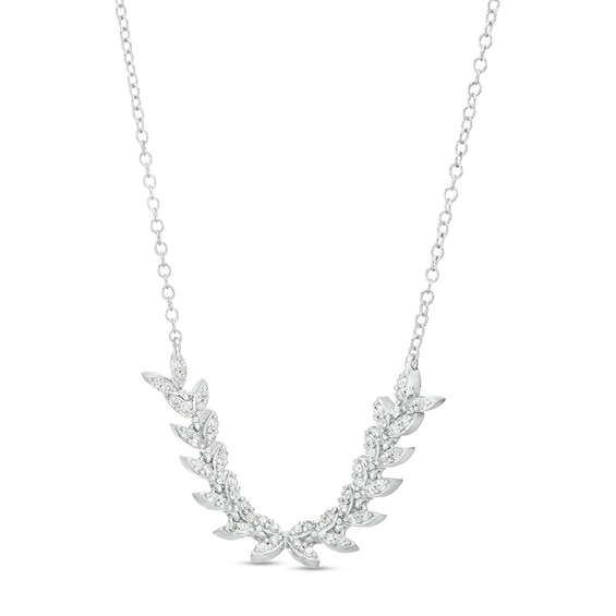Previously Owned - 1/3 CT. T.w. Diamond Curved Leaf Necklace in 10K White Gold