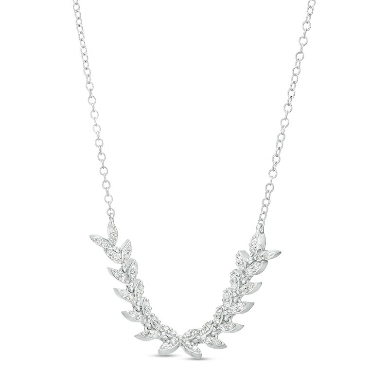 Main Image 1 of Previously Owned - 1/3 CT. T.W. Diamond Curved Leaf Necklace in 10K White Gold