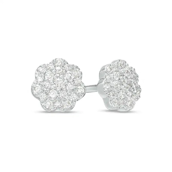 Previously Owned - 1/4 CT. T.w. Multi-Diamond Flower Frame Stud Earrings in 10K White Gold