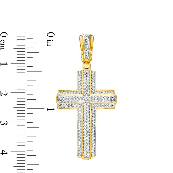 Previously Owned - 1/2 CT. T.w. Diamond Cross Triple Row Necklace Charm in 10K Gold