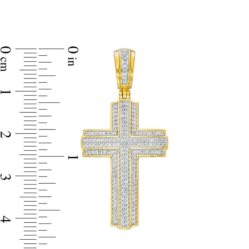 Main Image 2 of Previously Owned - 1/2 CT. T.W. Diamond Cross Triple Row Necklace Charm in 10K Gold